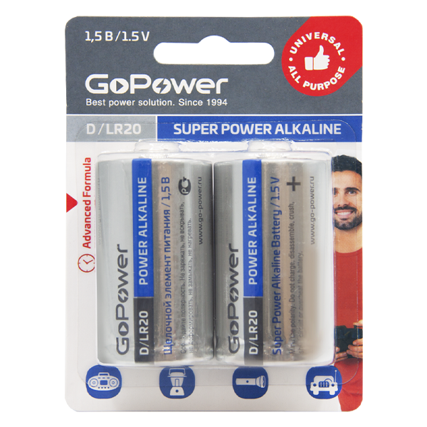 GO POWER - Батарейка Alkaline LR20-D (2шт. на блистере) /6 /48